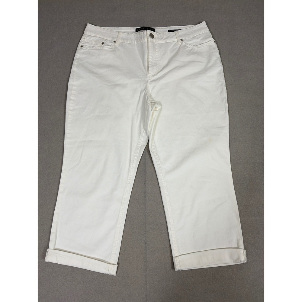 Bandolino Riley Relaxed Capri White Denim Pants Womens 10 Cuffed Mid Rise 0706